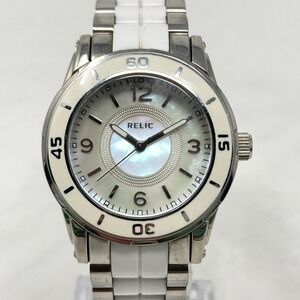 Relic Watch Women 34mm Silver Tone White MOP Dial WR 30M New Battery 7.25"